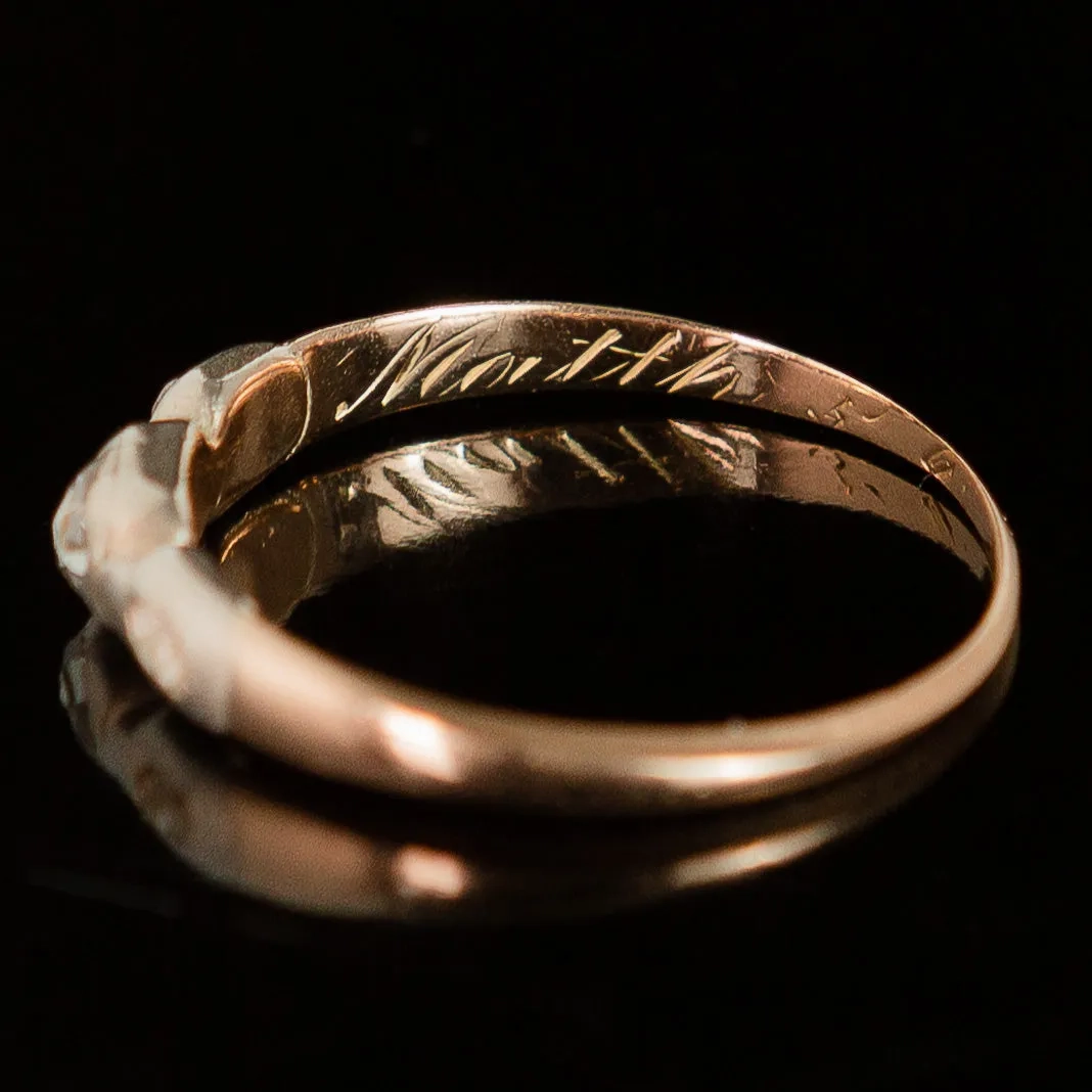 Late Georgian Trilogy Ring - Rose Cut Diamonds in 14k Gold   Sterling Silver c.1822