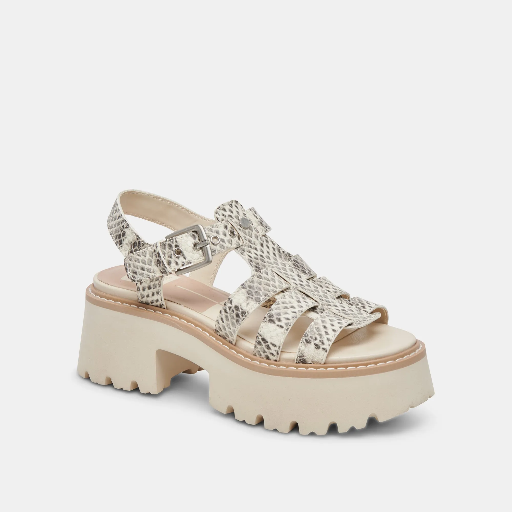 LATICE SANDALEN GRAU WEIß GEPRÄGTES LEDER