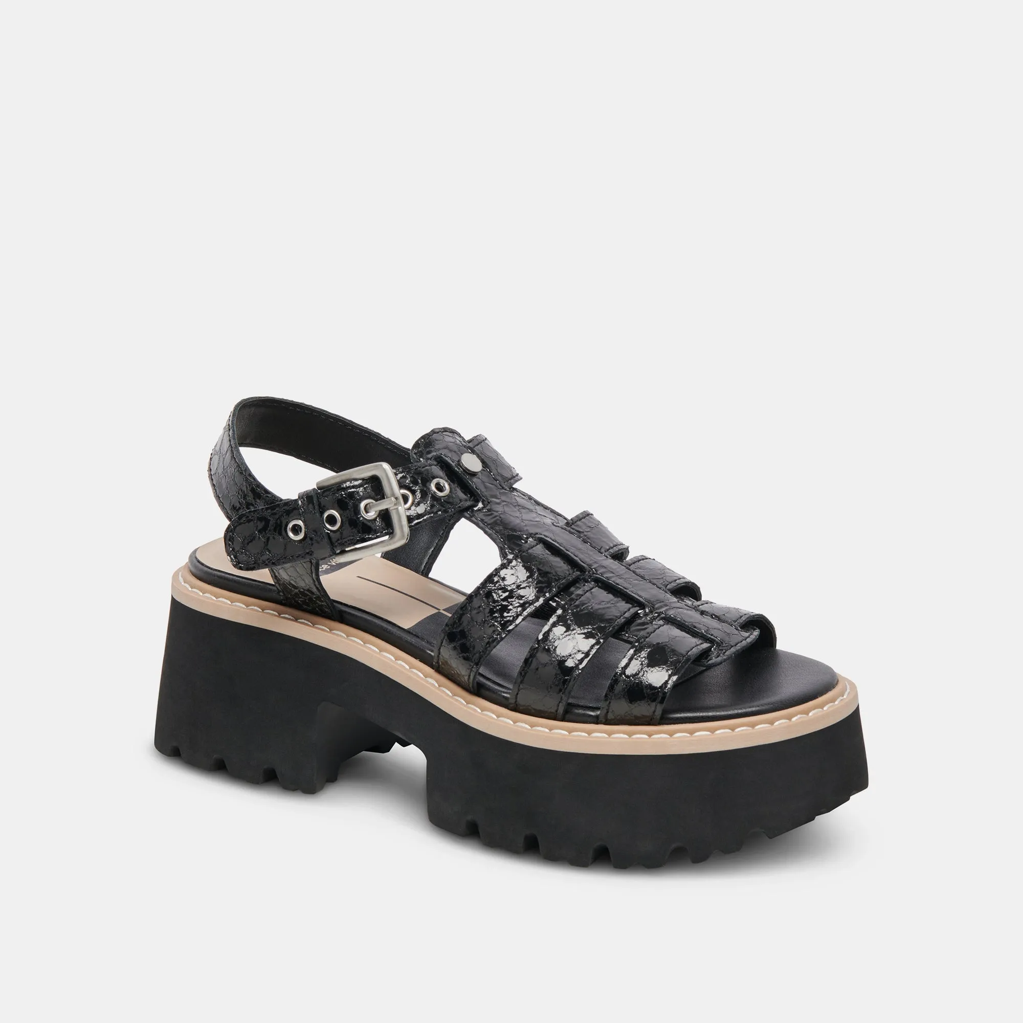 LATICE SANDALEN MITTERNACHT GEPRÄGTES LEDER