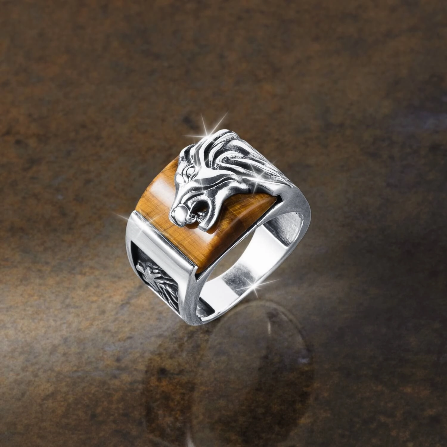 Leo Tiger's Eye Men's Ring