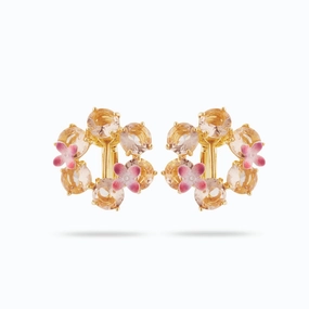 Les Nereides Apricot Peach Diamantine Flower 6 Round Stone Clip-on Earrings fashion-jewelry  