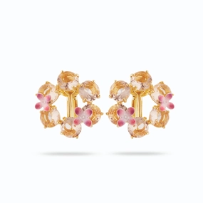 Les Nereides Apricot Peach Diamantine Flower 6 Round Stone Clip-on Earrings 