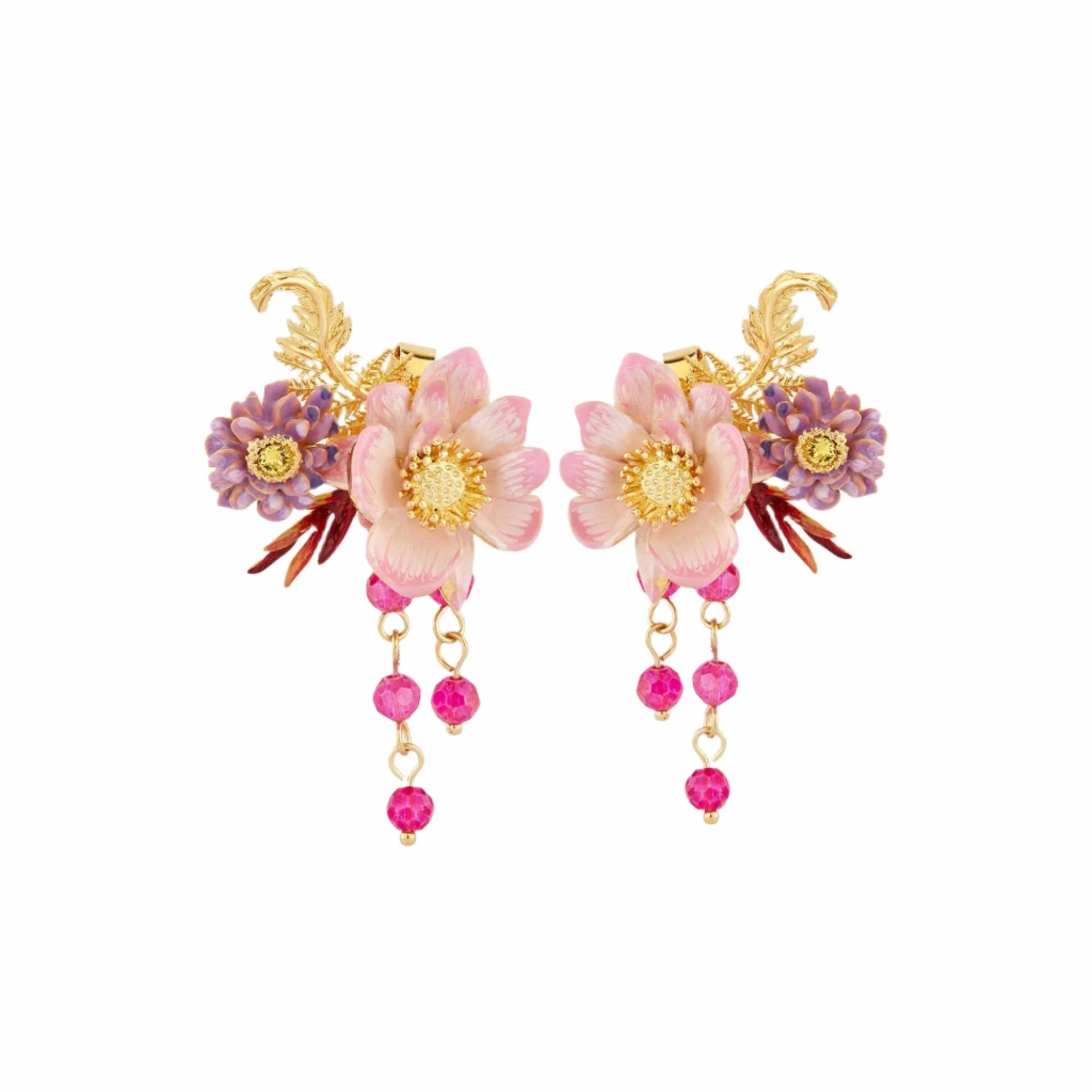 LES NEREIDES Aster And Lotus Flower Clip-On Earrings ,One Size fashion-jewelry  