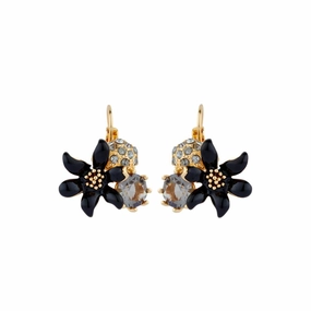 Les Nereides Black Lily and Sphere Paved With Crystal Sleeper Earrings fashion-jewelry  