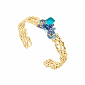 Les Nereides Blue Octopus and Blue Cut Glass Stone Bangle Bracelet fashion-jewelry  