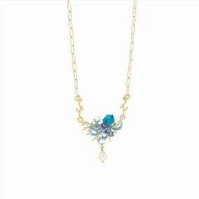 Les Nereides Blue octopus, cut glass blue stone and pearl bead Necklace fashion-jewelry  