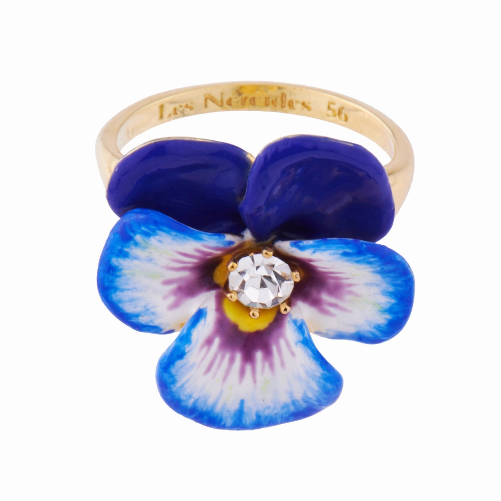 Les Nereides Blue pansy and faceted crystal cocktail Ring fashion-jewelry  