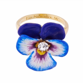 Les Nereides Blue pansy and faceted crystal cocktail Ring fashion-jewelry  