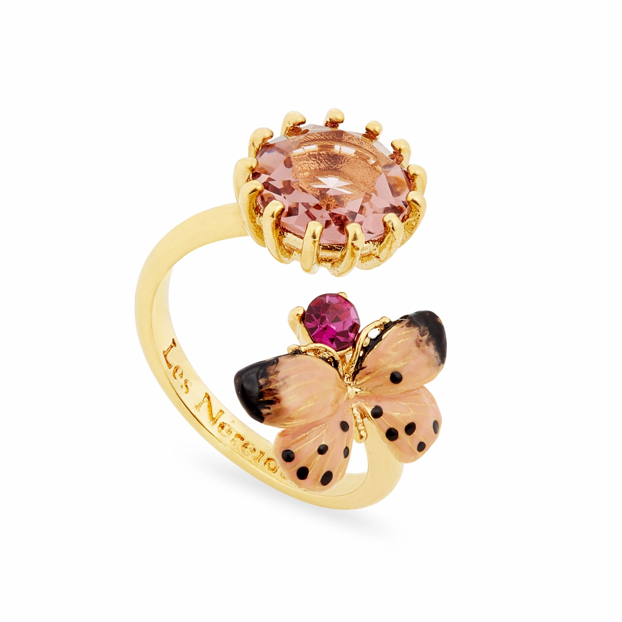 Les Nereides Butterfly and round stone adjustable Ring fashion-jewelry  