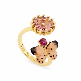 Les Nereides Butterfly and round stone adjustable Ring fashion-jewelry  