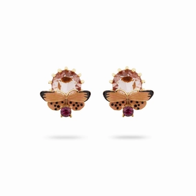 Les Nereides Butterfly and Round Stone Post Earrings 