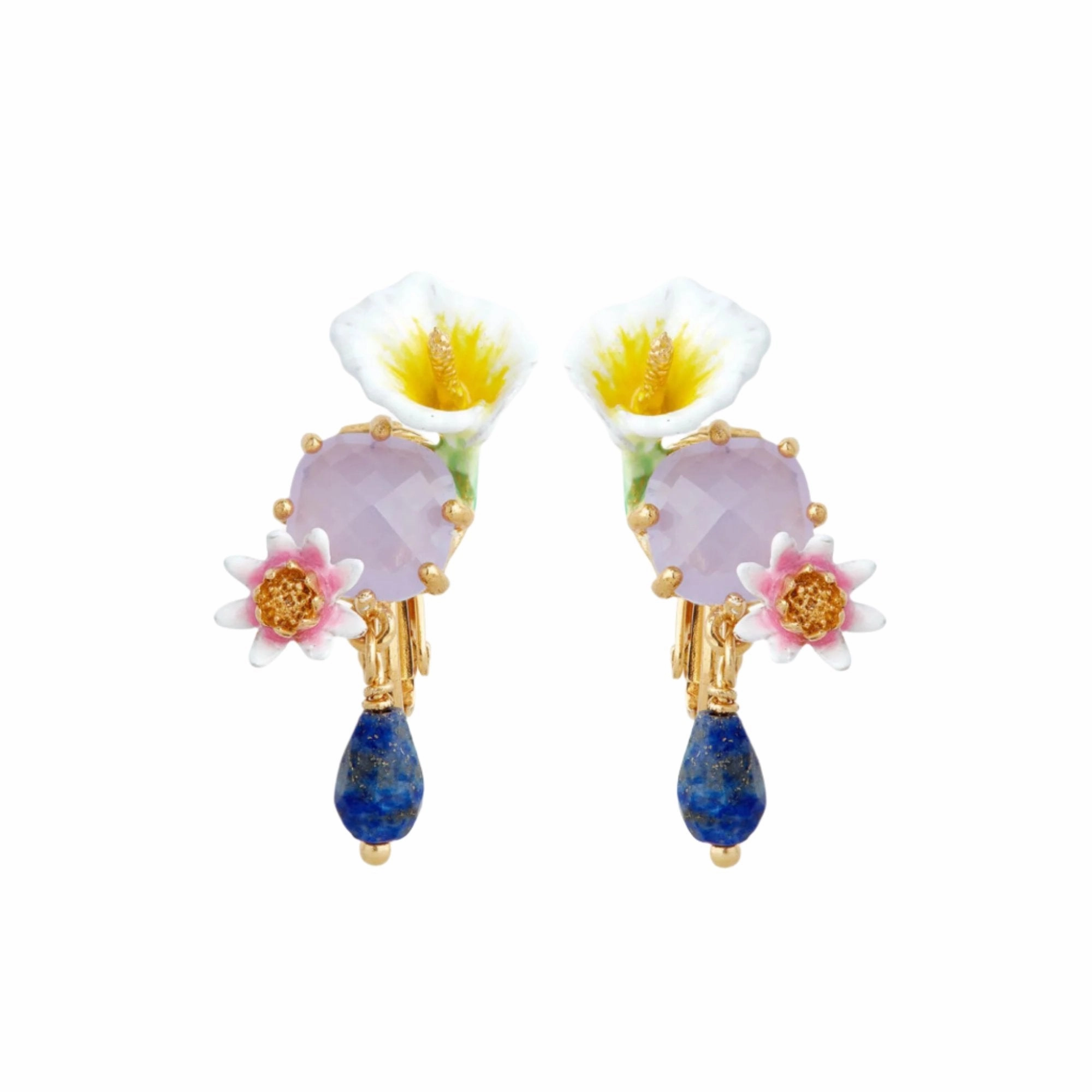Les Nereides Calla And Lapis Lazuli Clip-On Earrings 