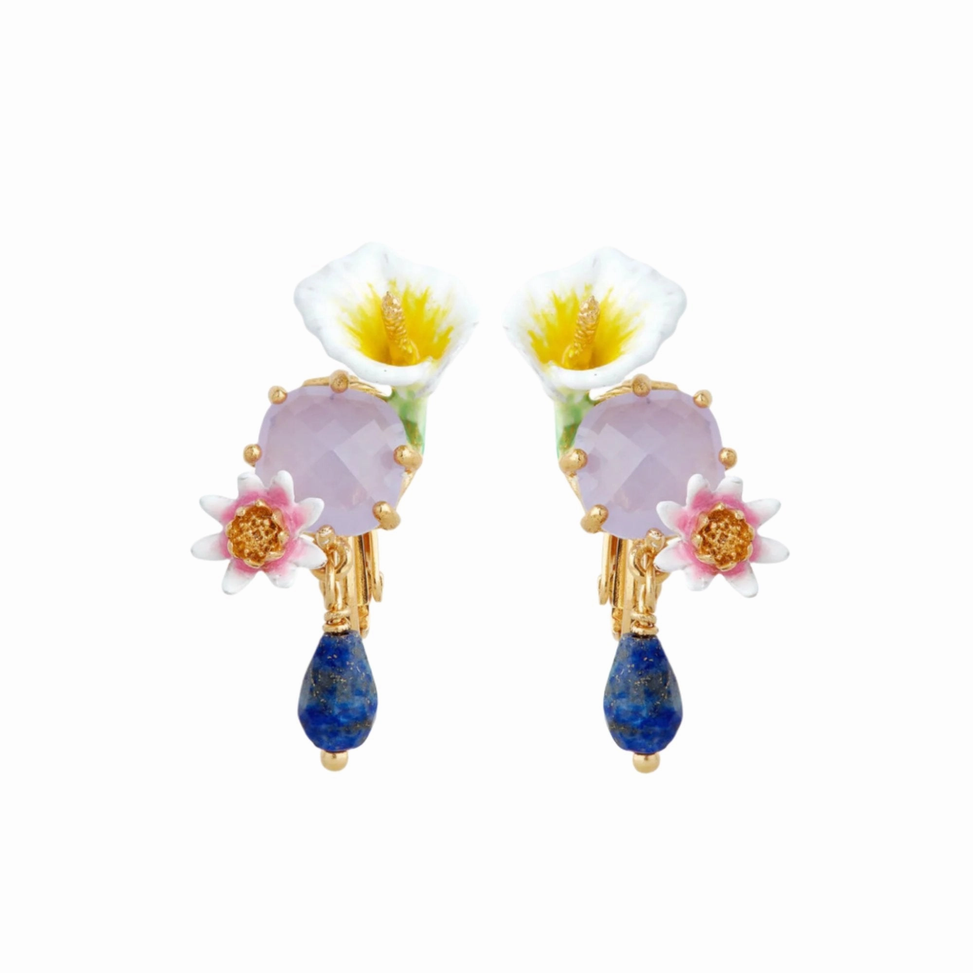Les Nereides Calla And Lapis Lazuli Clip-On Earrings fashion-jewelry  