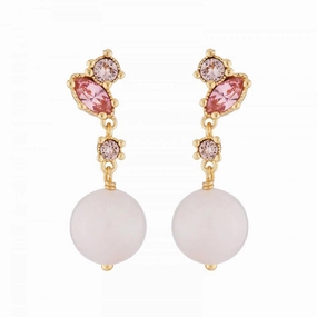 Les Nereides Dangling Clip On Earrings With Quartz Pearl And Pink Rhinestone fashion-jewelry  