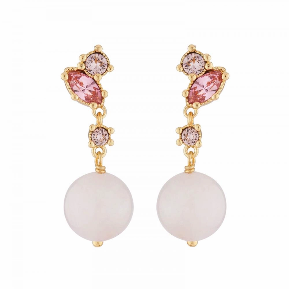 Les Nereides Dangling Clip On Earrings With Quartz Pearl And Pink Rhinestone fashion-jewelry  