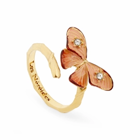 Les Nereides Enameled Butterfly and cut glass stone adjustable Ring fashion-jewelry  