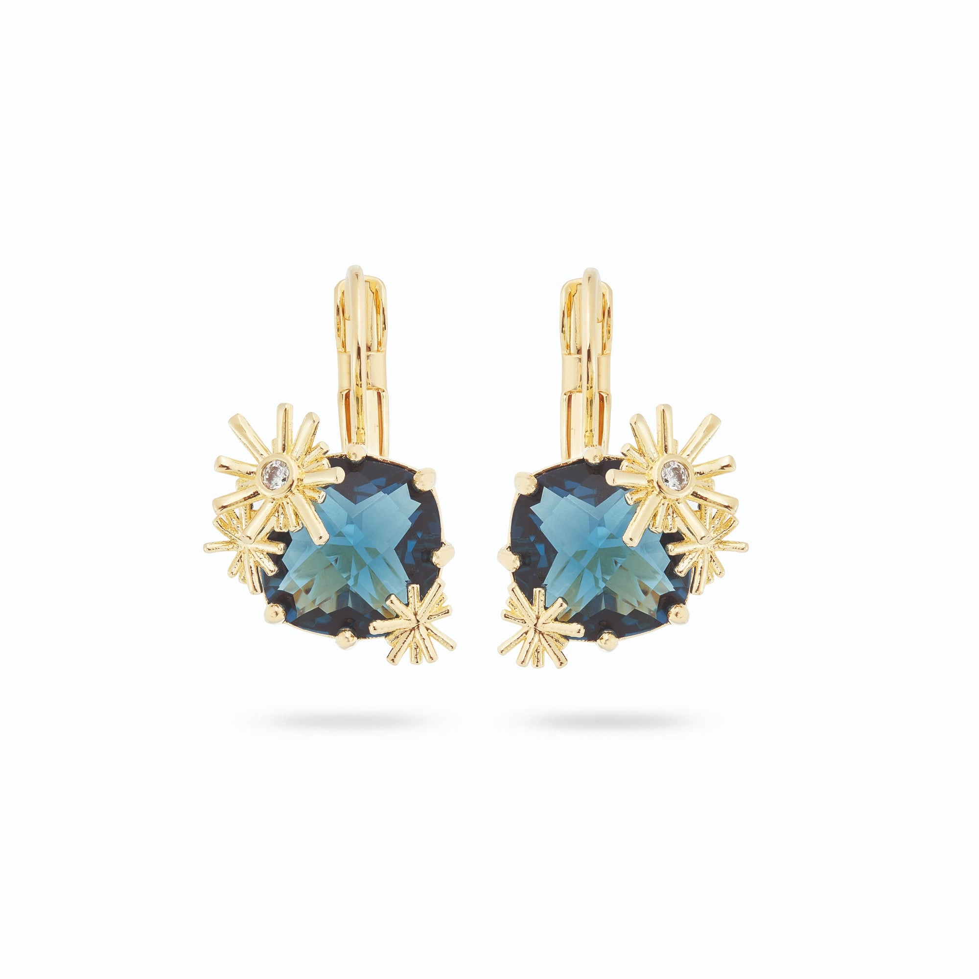 Les Nereides Gold Stars and Square Stone Sleeper Earrings 
