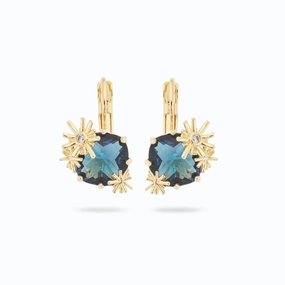 Les Nereides Gold Stars and Square Stone Sleeper Earrings 