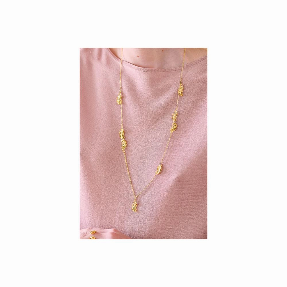 Les Nereides Golden Swan Feathers Long Necklace