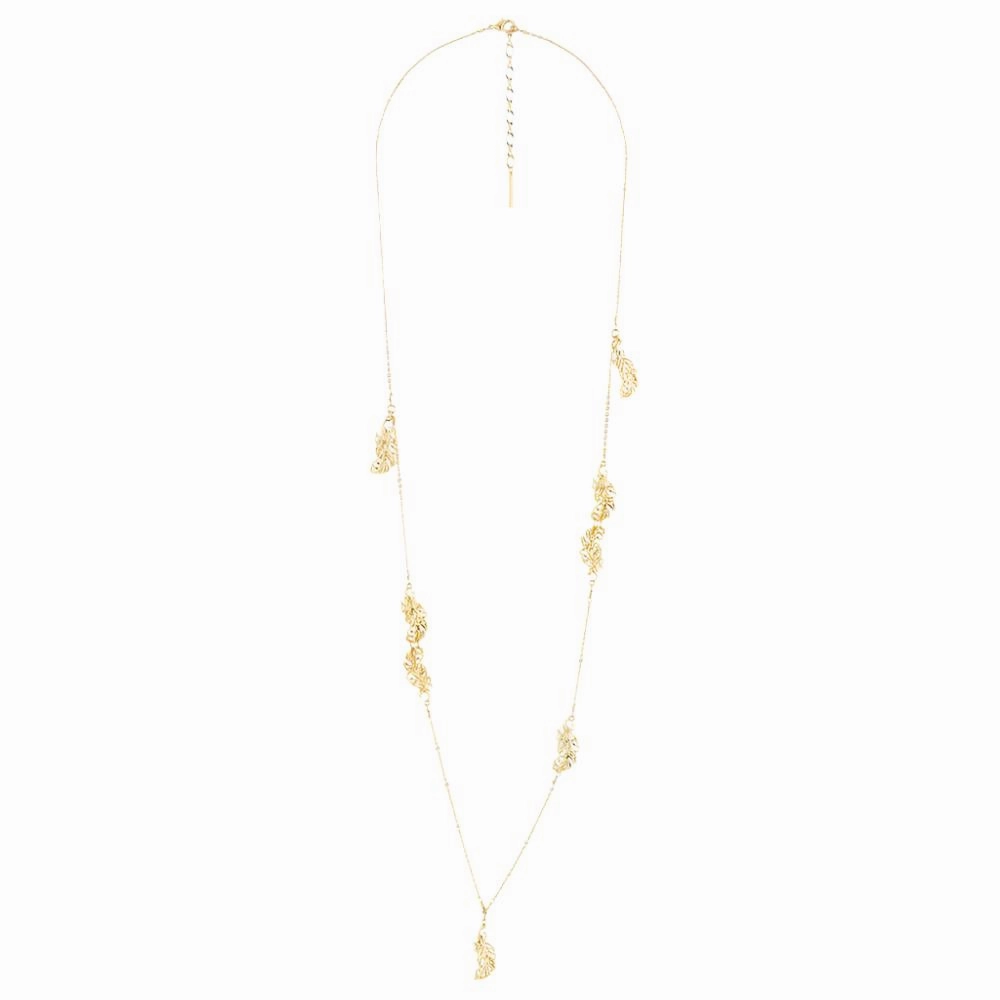 Les Nereides Golden Swan Feathers Long Necklace fashion-jewelry  