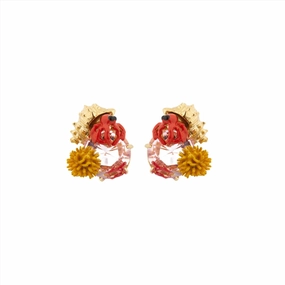 Les Nereides Hermit Crab and Light Pink Cut Glass Stone Post Earrings 