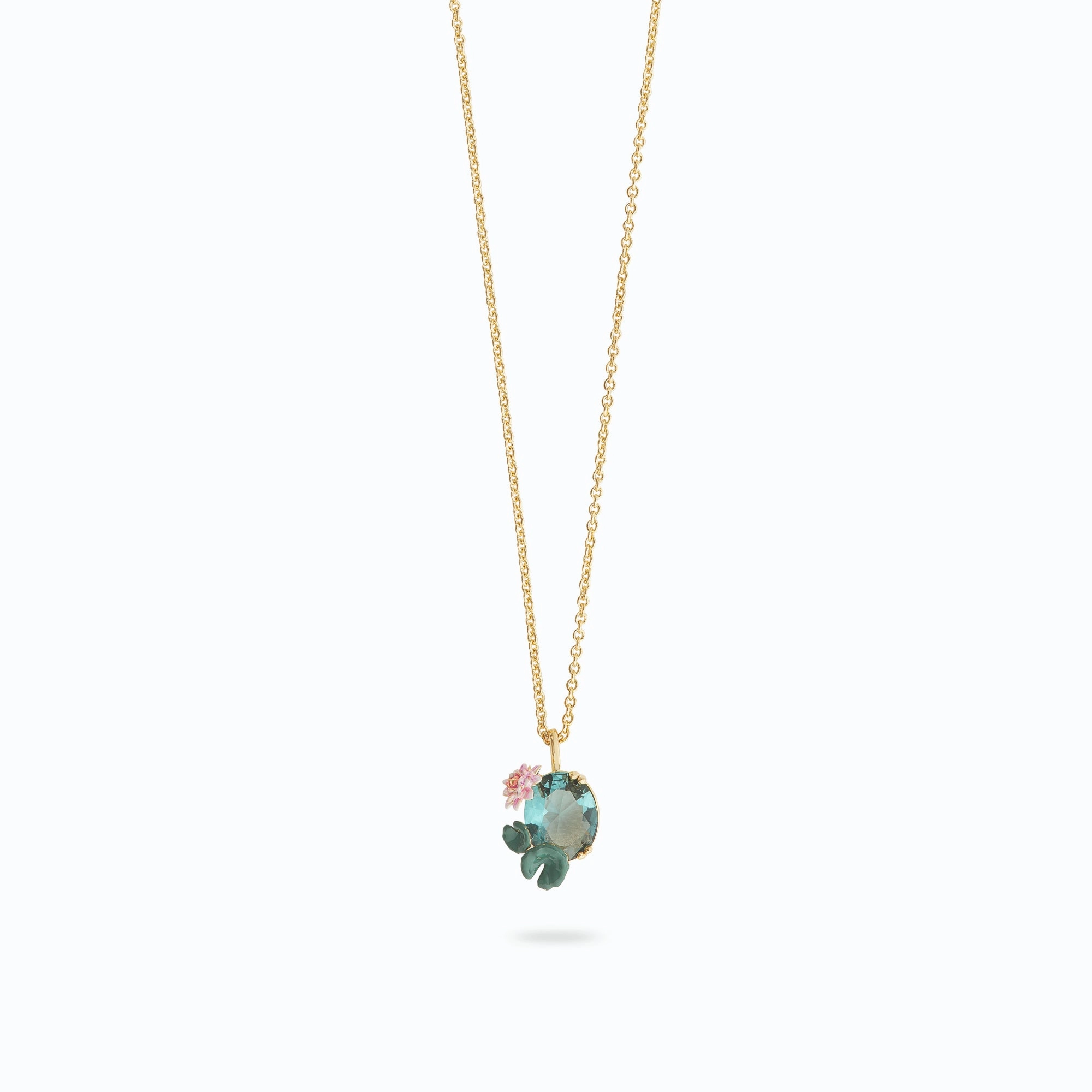 Les Nereides Lotus Flower and Blue Stone Pendant Necklace fashion-jewelry  