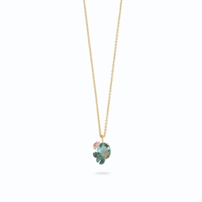 Les Nereides Lotus Flower and Blue Stone Pendant Necklace fashion-jewelry  