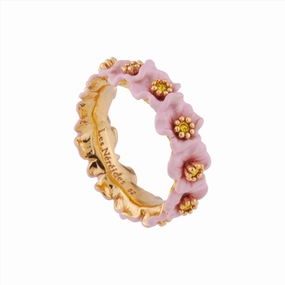 Les Nereides Pibk Flowers and Golden Pistils Thin Ring fashion-jewelry  