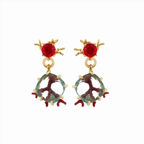 Les Nereides Red Coral and Cut Glass Stone Post Earrings 