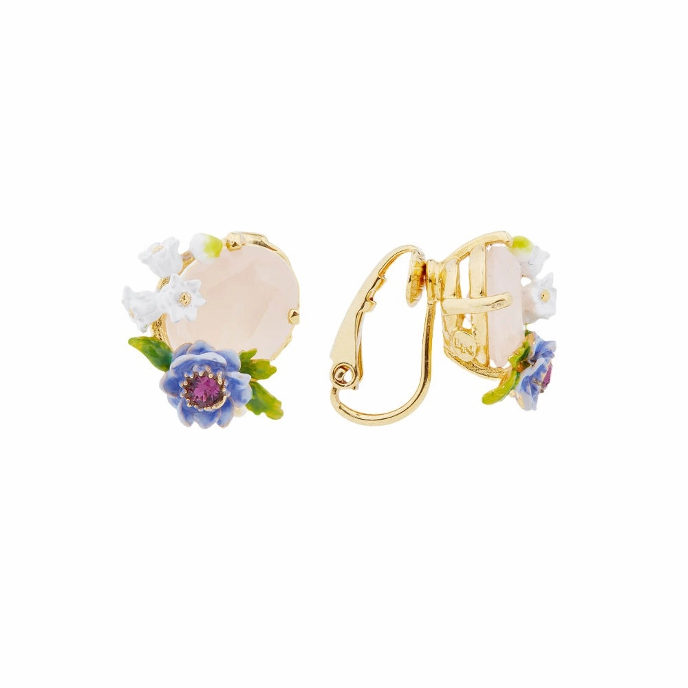 Les Nereides Rose Quartz And Floral Composition Sleeper Earrings fashion-jewelry  