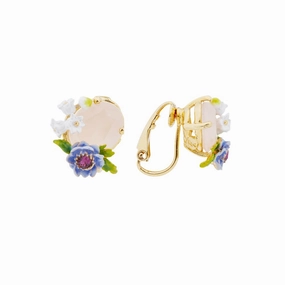 Les Nereides Rose Quartz And Floral Composition Sleeper Earrings fashion-jewelry  