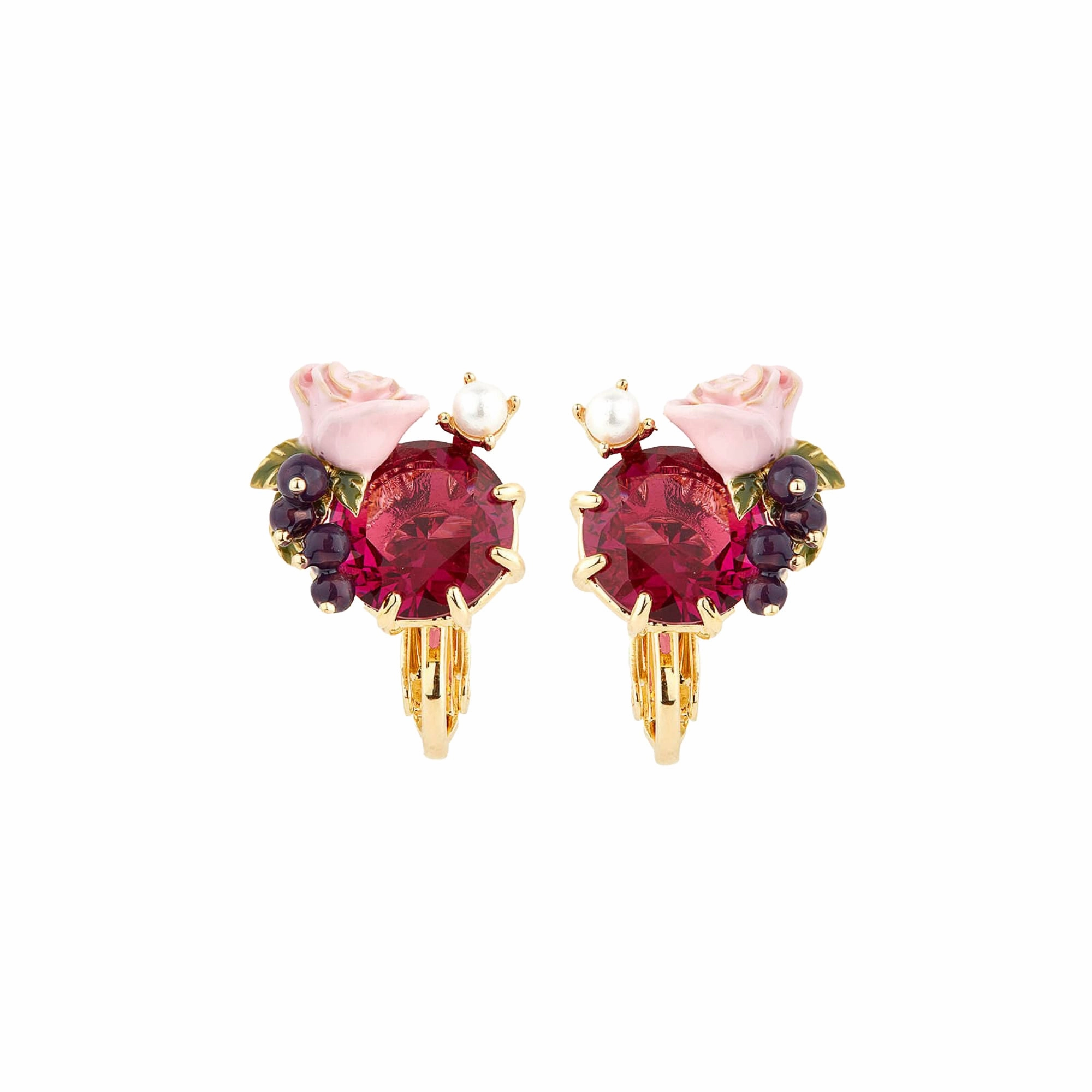 Les Nereides Roses And Blackcurrant Berries Clip-On Earrings fashion-jewelry  