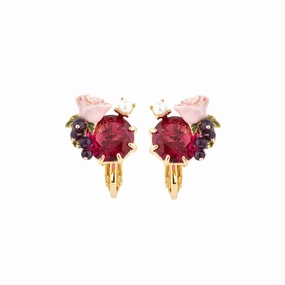 Les Nereides Roses And Blackcurrant Berries Clip-On Earrings 