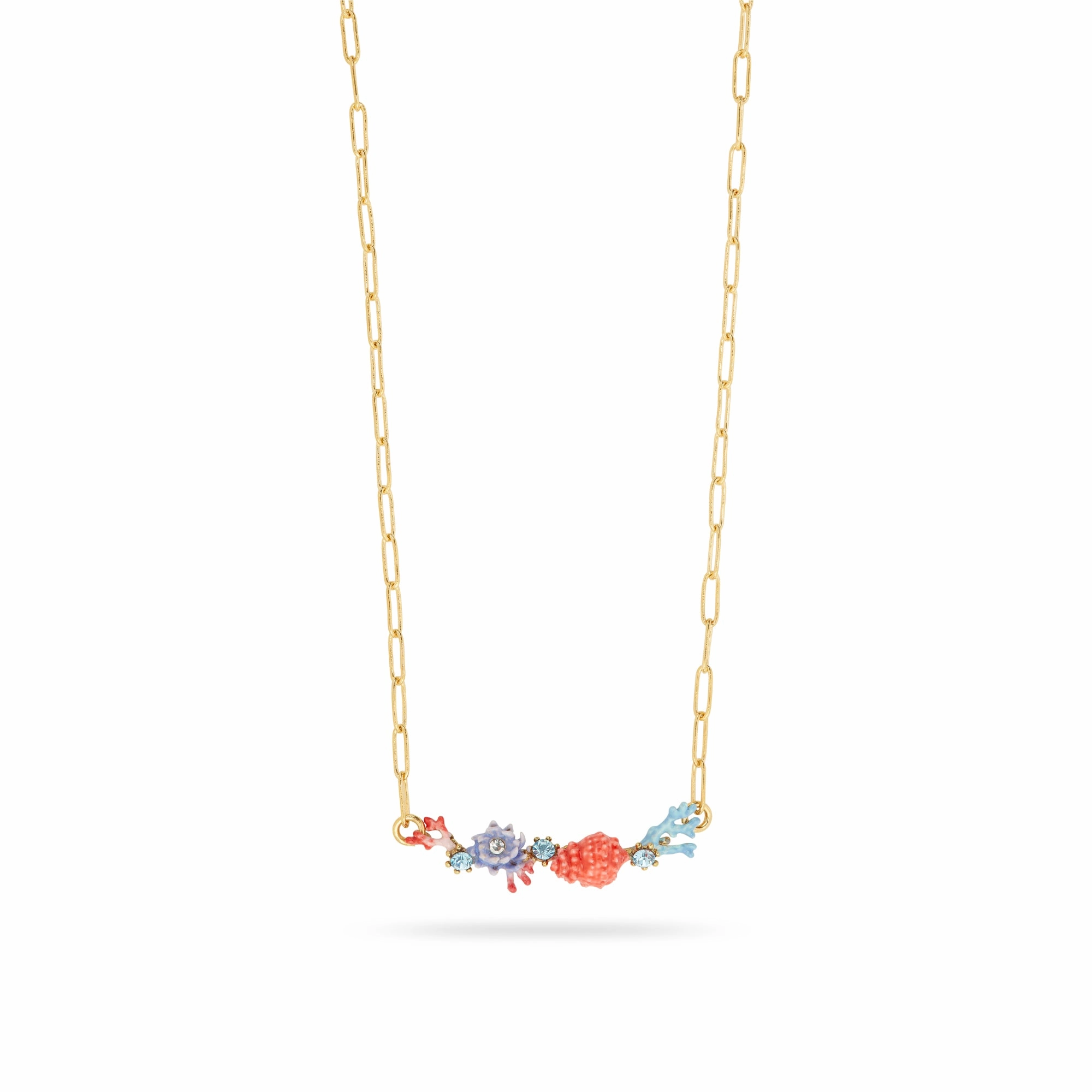 Les Nereides Seashell, Coral and Cut Glass Stone Necklace fashion-jewelry  