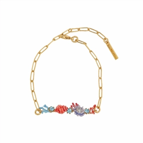 Les Nereides Seashell Enameled Group Corals and Cut Glass Stone Bracelet fashion-jewelry  