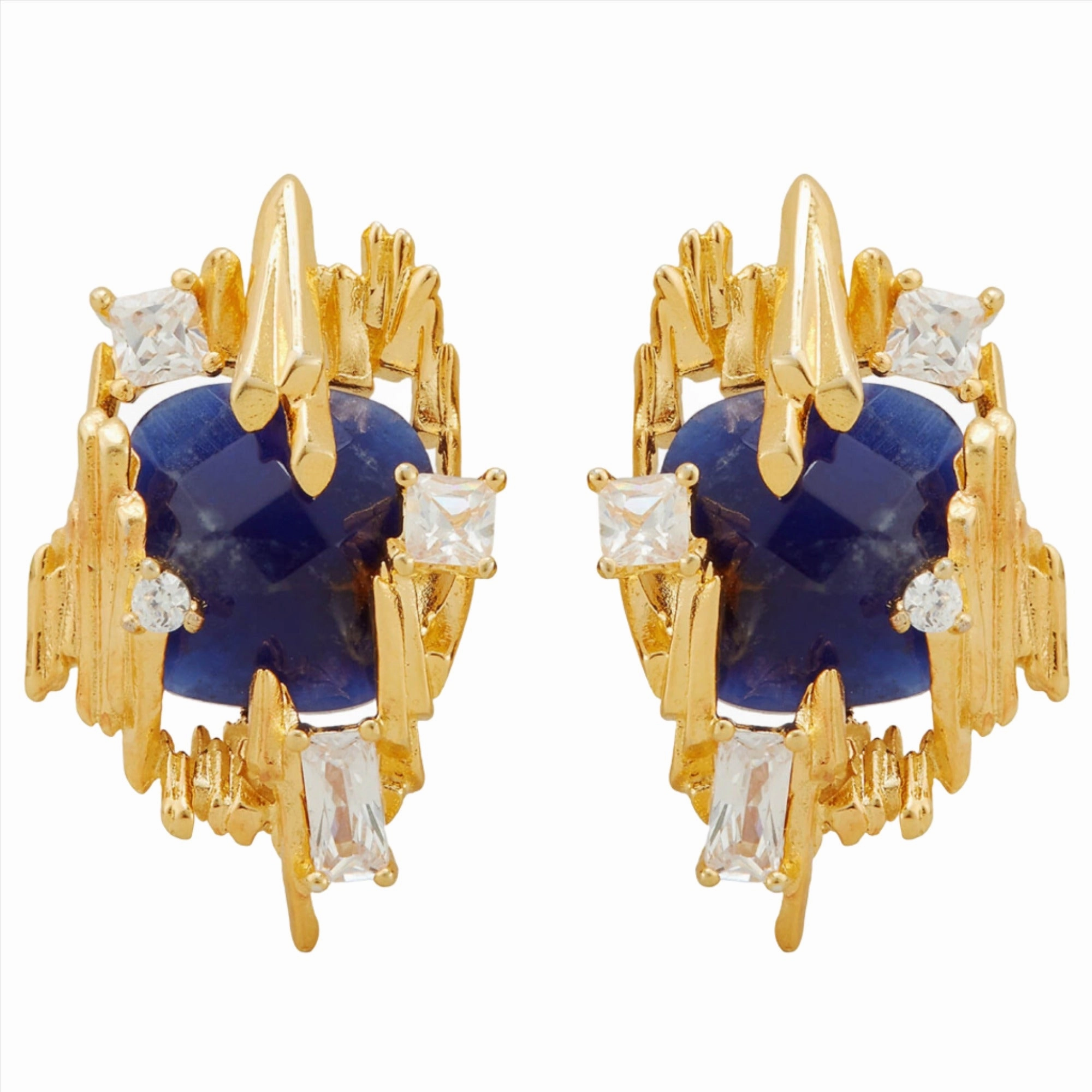 Les Nereides Sodalite And Gold Rock Earrings 