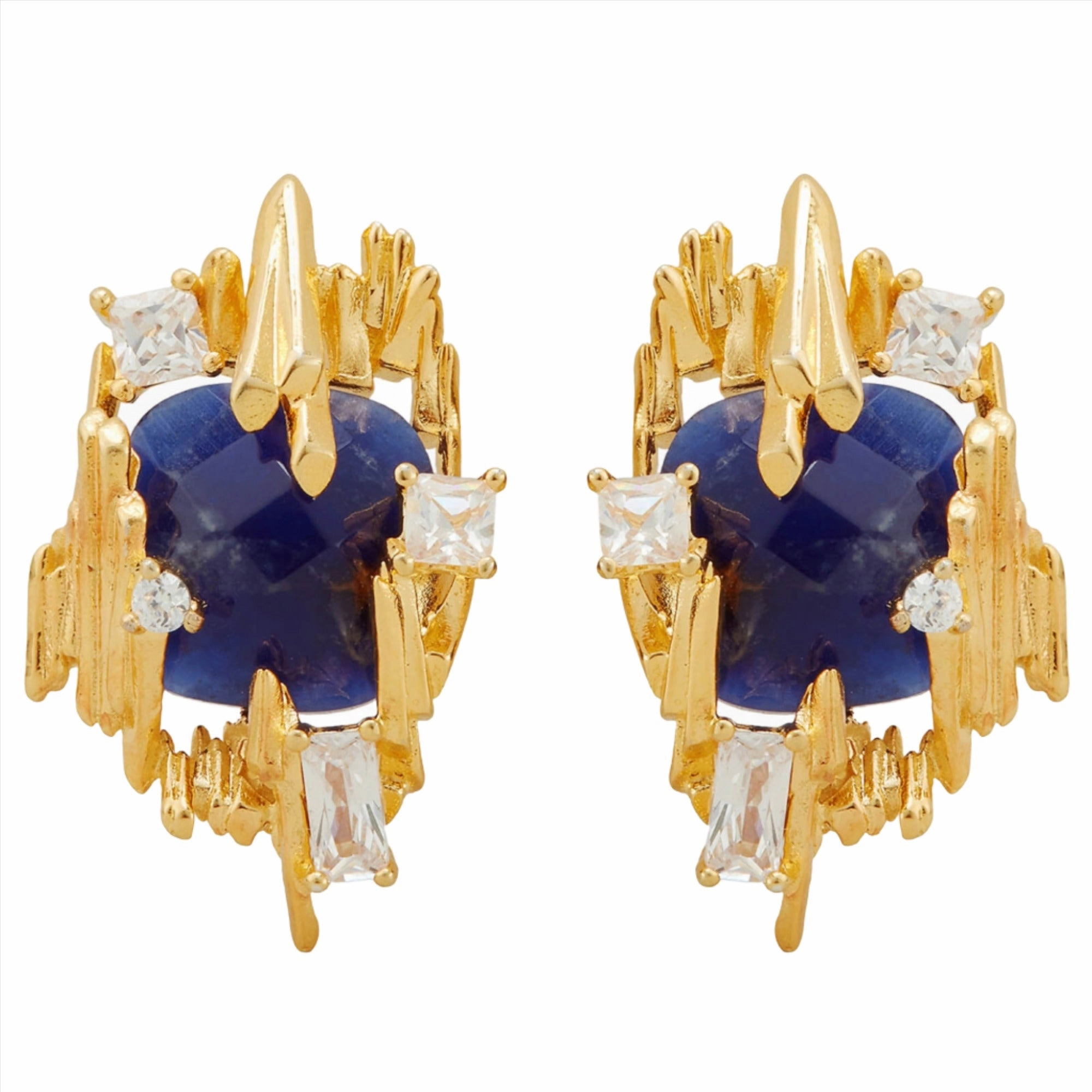 Les Nereides Sodalite And Gold Rock Earrings fashion-jewelry  