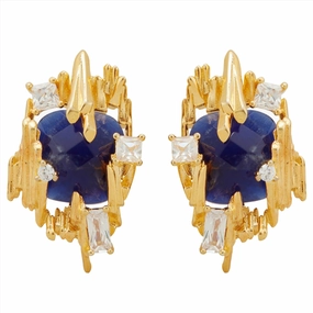Les Nereides Sodalite And Gold Rock Earrings 
