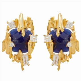 Les Nereides Sodalite And Gold Rock Earrings 