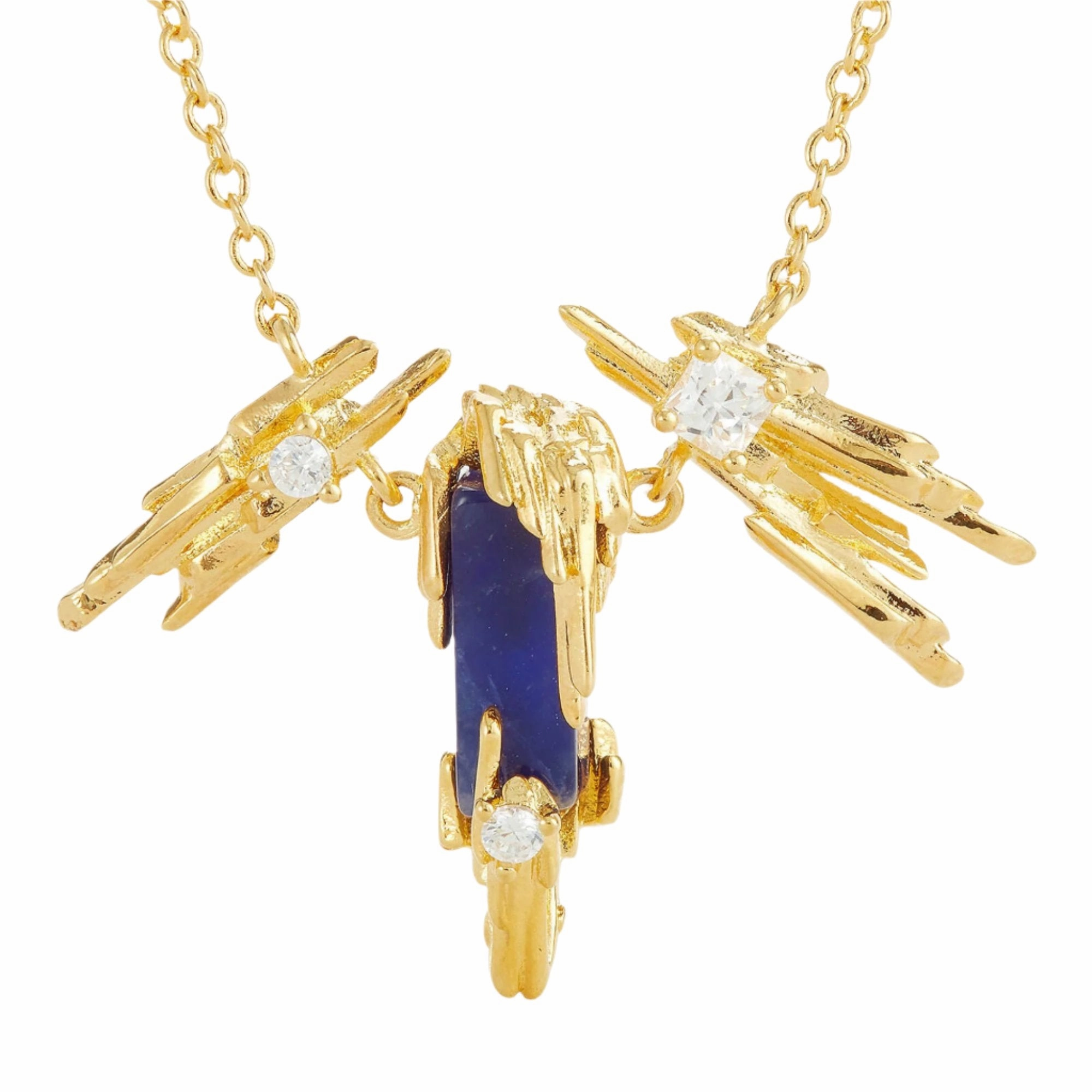 Les Nereides Sodalite And Gold Rock Pendant Necklace