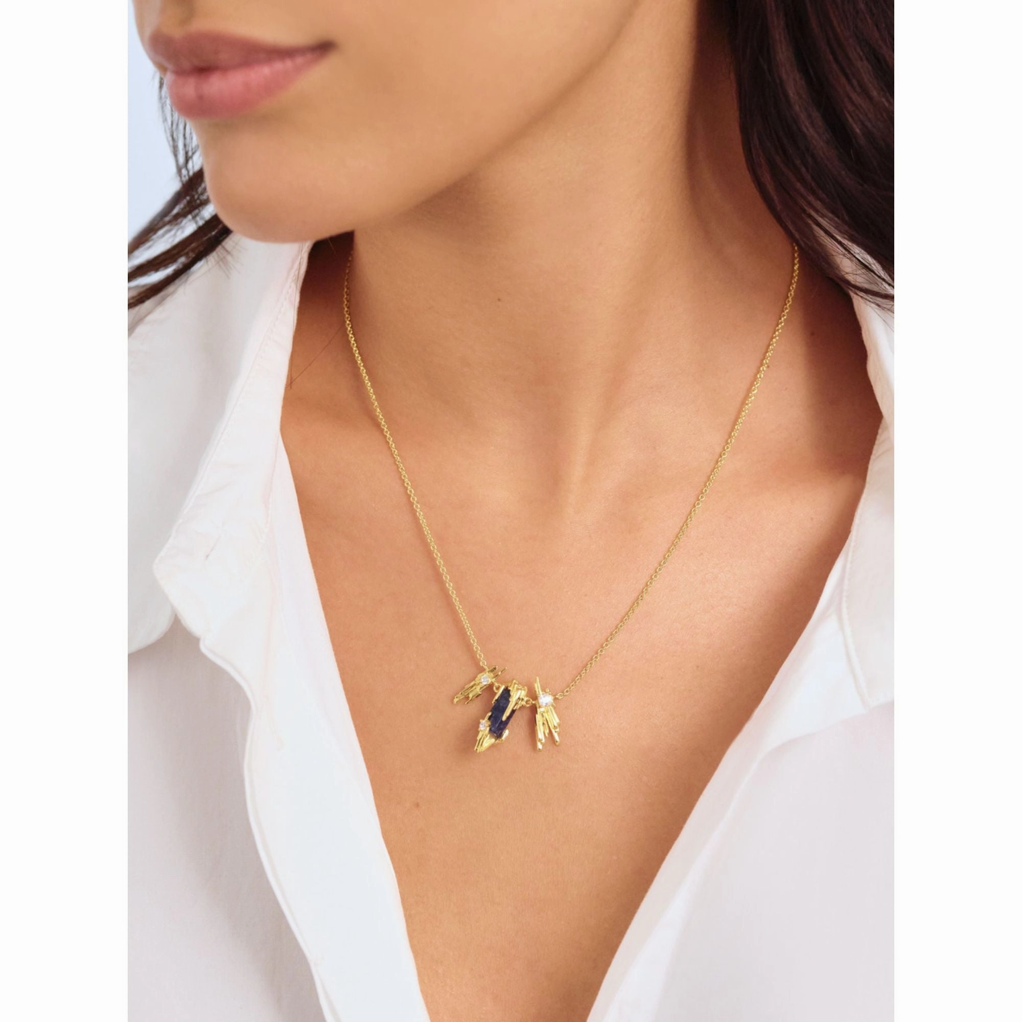 Les Nereides Sodalite And Gold Rock Pendant Necklace