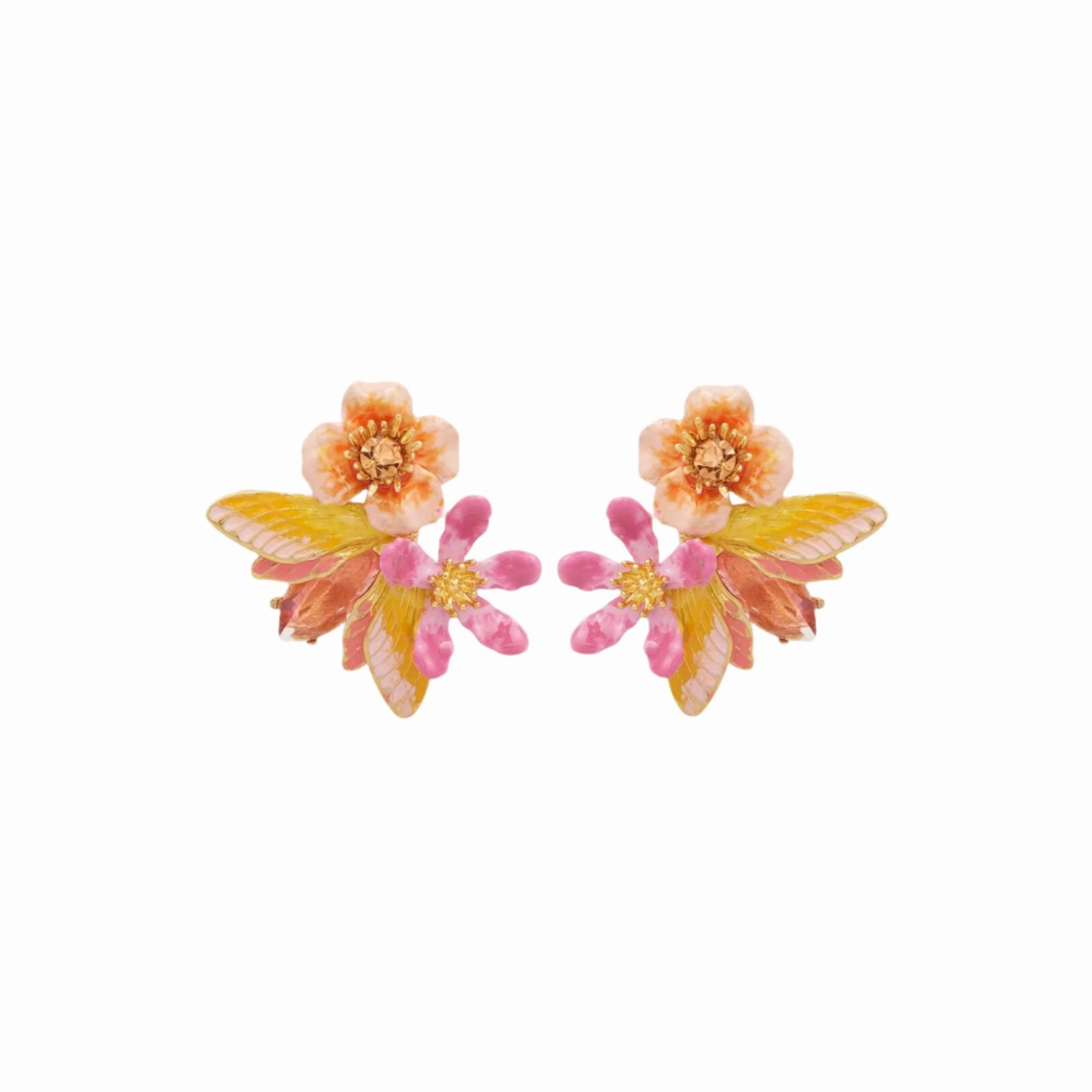 LES NEREIDES Vine Butterfly And Flower Clip-On Earrings 