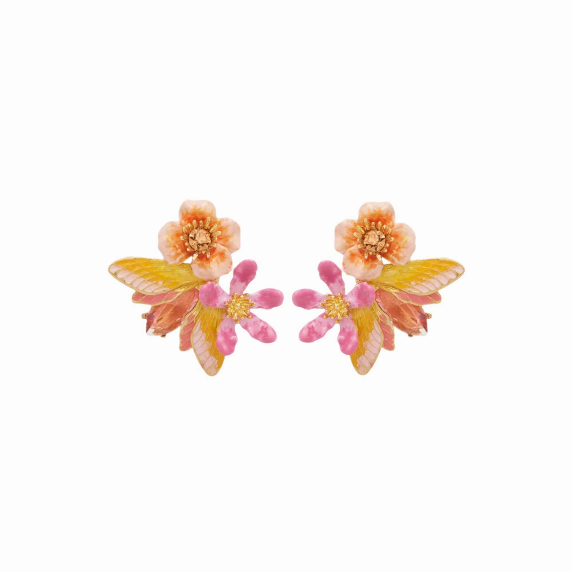 LES NEREIDES Vine Butterfly And Flower Clip-On Earrings fashion-jewelry  