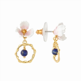 Les Nereides White Flower And Lapis Lazuli Hoop Earrings 