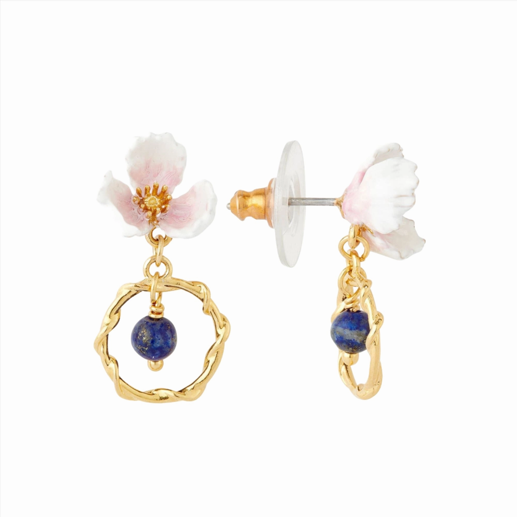 Les Nereides White Flower And Lapis Lazuli Hoop Earrings 