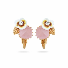 Les Nereides White Pansy and Crystal Clip-On Earrings fashion-jewelry  