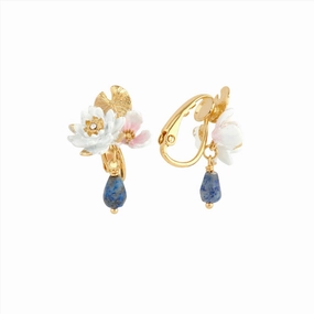 Les Nereides White Water Lily And Lapis Lazuli Clip-On Earrings 