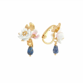 Les Nereides White Water Lily And Lapis Lazuli Clip-On Earrings fashion-jewelry  