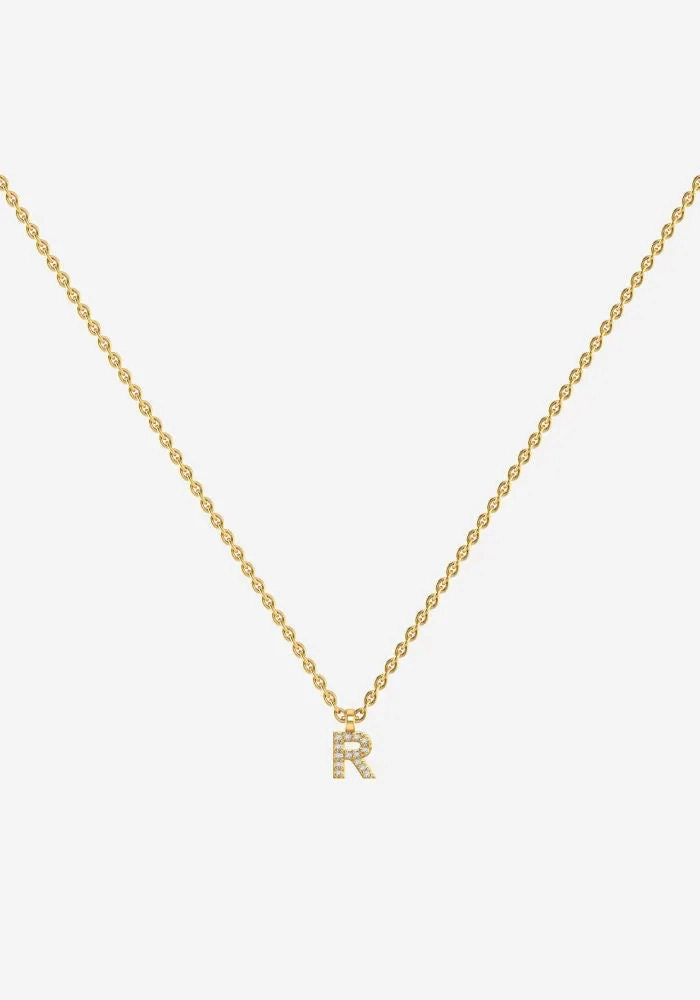 Letter 18K Gold Necklace w. Lab-Grown Diamonds