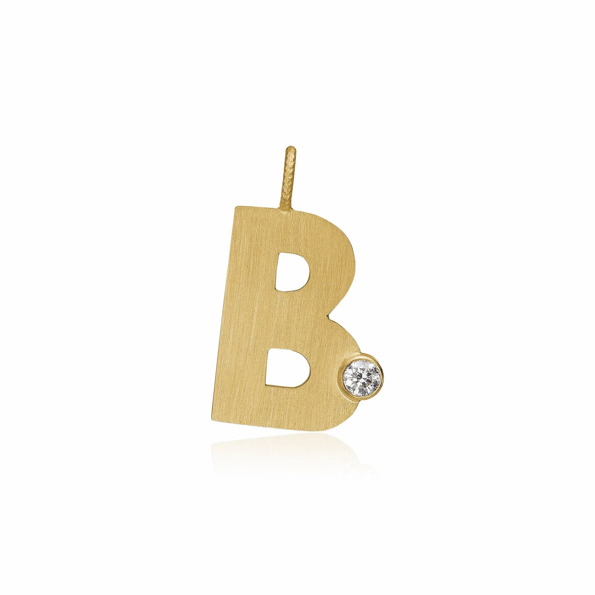 Letter B 18K Gold Pendant w. Diamond